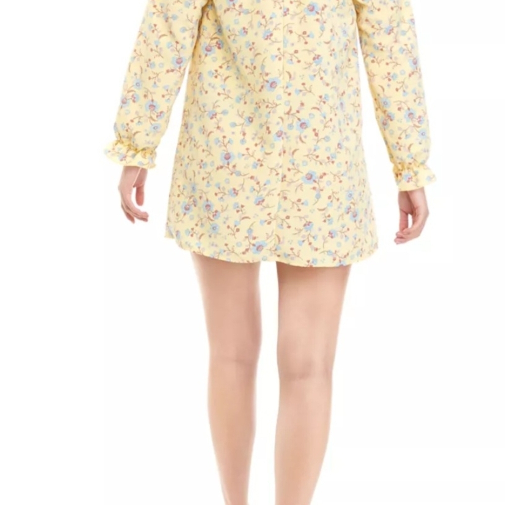 BeBop Juniors' Smocked Square Neck Dress with a Yellow Floral Mini Dress